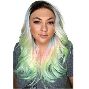Rooted Watercolor Pastel Ombre Blacklight Reactive Synthetic Lace Front Wig